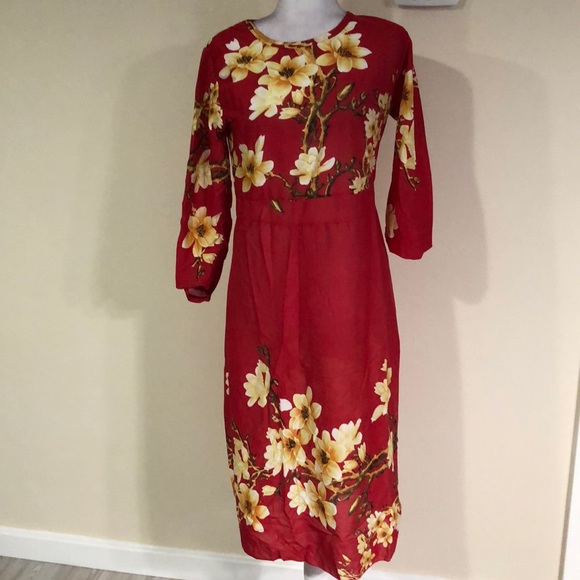 FBL Dresses & Skirts - Red Floral Lightweight Midi